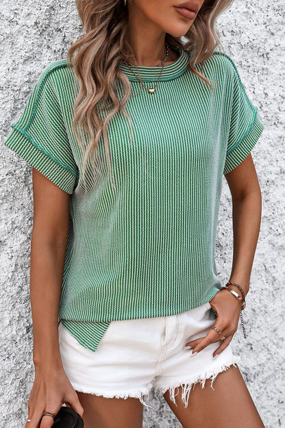 Striped Round Neck Short Sleeve T-Shirt - More Colors! - In Style Chics Boutique LLC