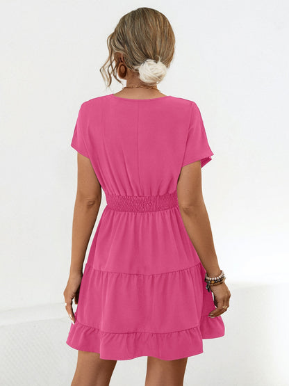 Ruffled Smocked V-Neck Tiered Dress - More Colors! - In Style Chics Boutique LLC