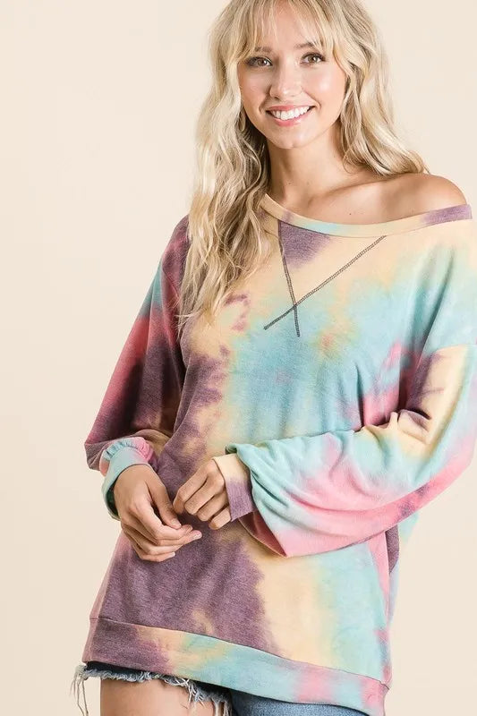 Tie Dye Print French Terry Sweatshirt at In Style Chics Boutique 