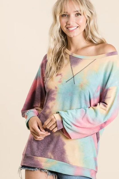 Tie Dye Print French Terry Sweatshirt at In Style Chics Boutique 