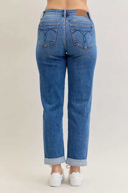 Judy Blue Mid Rise Boyfriend. Classic Cuffed Jeans at In Style Chics Boutique plus size jeans 