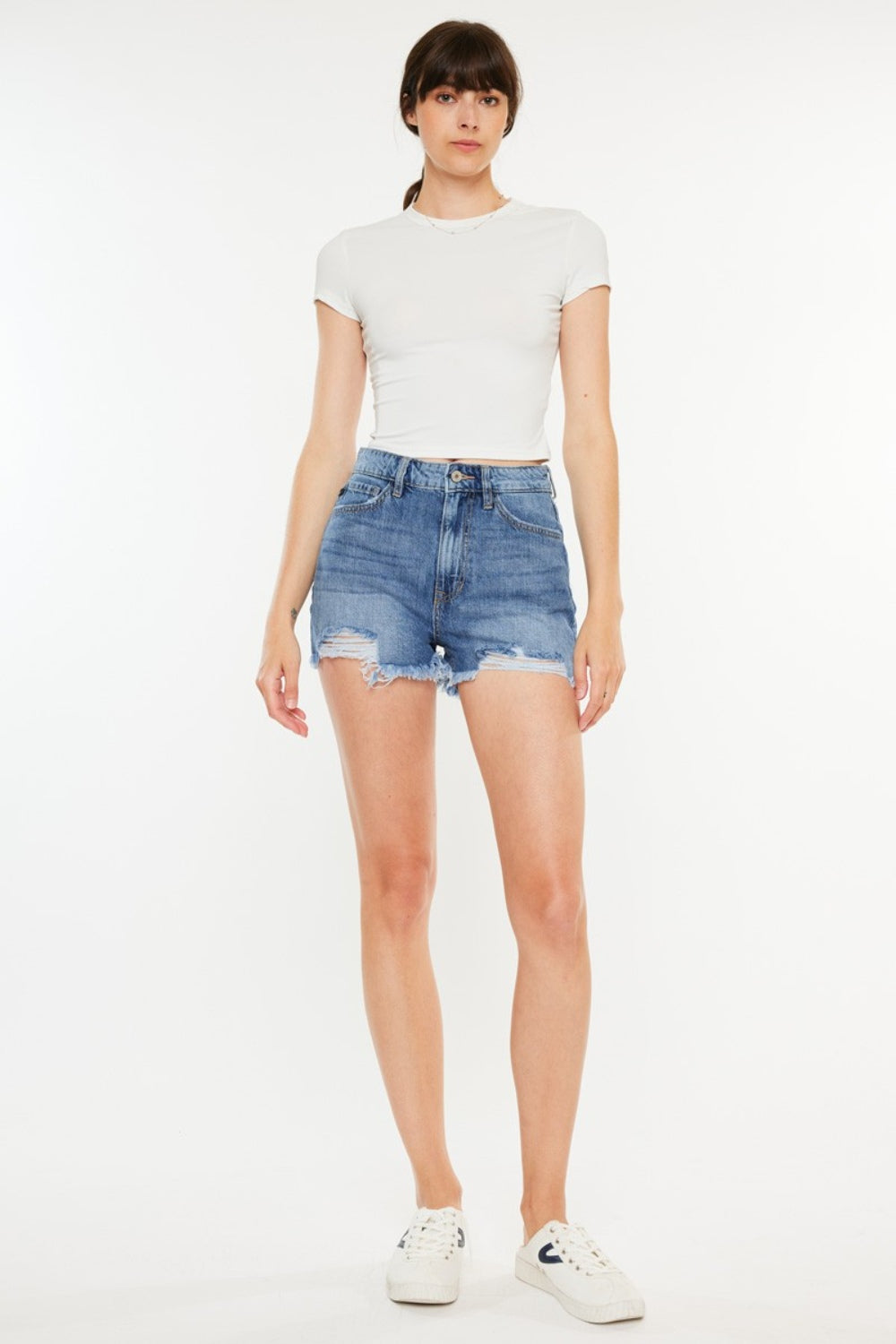 Kancan Distressed Raw Hem High Waist Denim Shorts - In Style Chics Boutique LLC