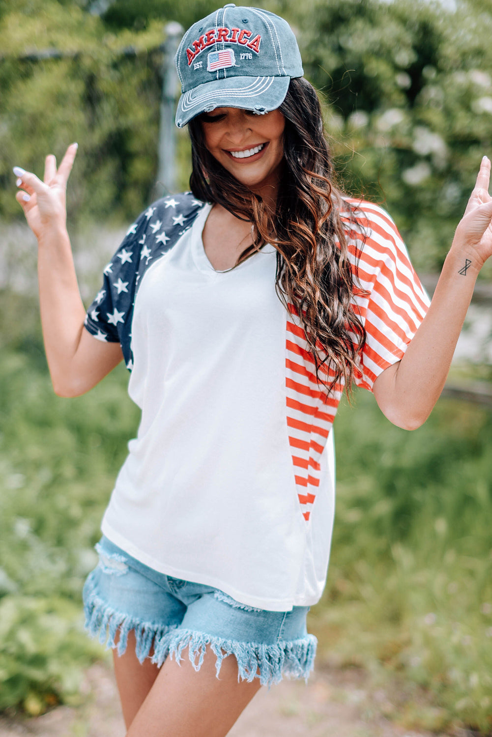 US Flag V-Neck Tee Shirt - In Style Chics Boutique LLC