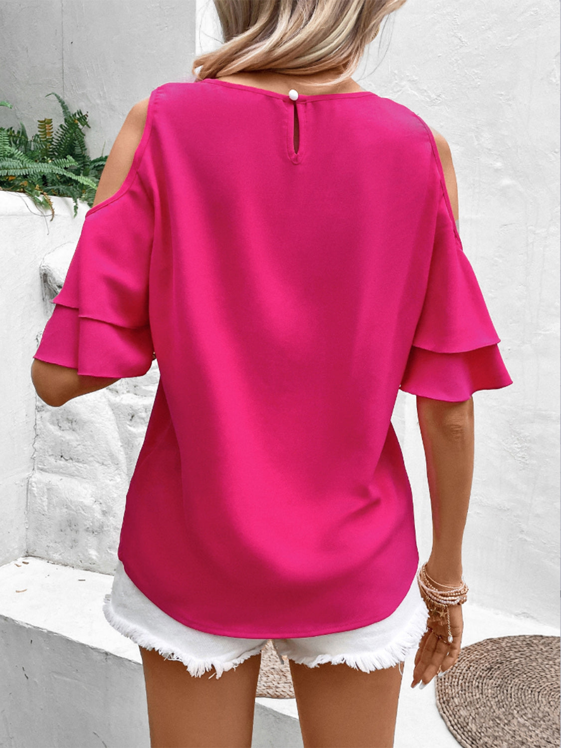 Cold Shoulder Flounce Sleeve Blouse - In Style Chics Boutique LLC