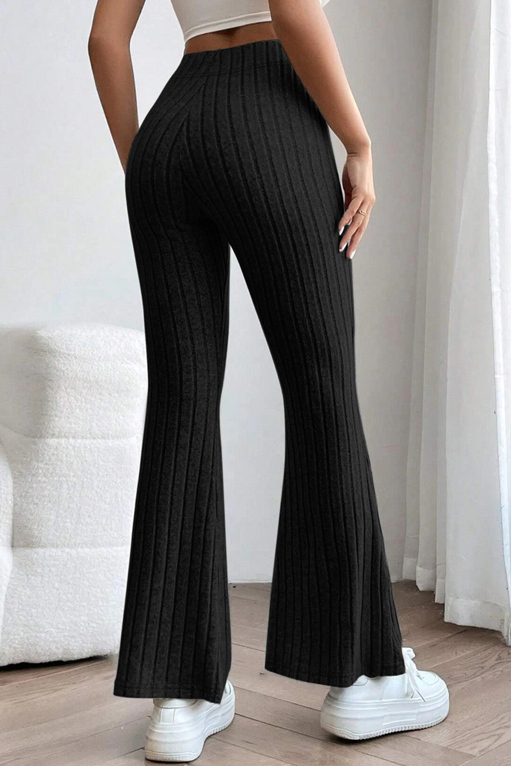 Basic Bae Full Size Ribbed High Waist Flare Pants - In Style Chics Boutique LLC