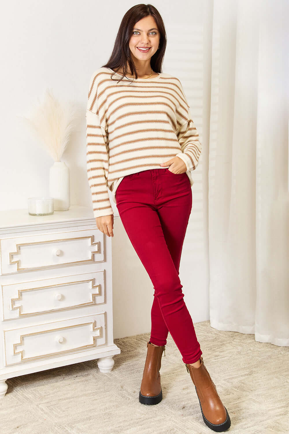 Striped Boat Neck Sweater - In Style Chics Boutique Online Clothing Women's