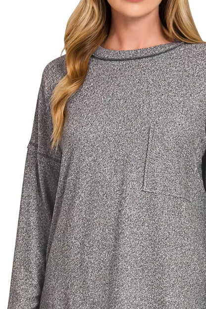 Soft Melange Hacci Round-Neck Long Sleeve T-Shirt at In Style Chics Boutique 