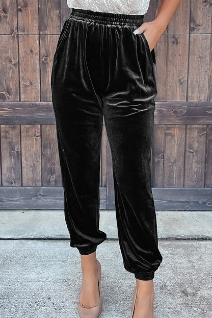 Black Vintage Pocket Velvet Jogger Pants 🖤 at In Style Chics Boutique 