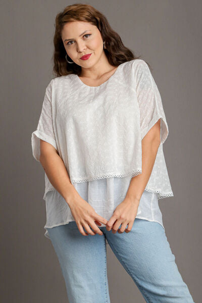 Women's Eyelet Layered Short Sleeve Blouse - In Style Chics Boutique Online Clothing 