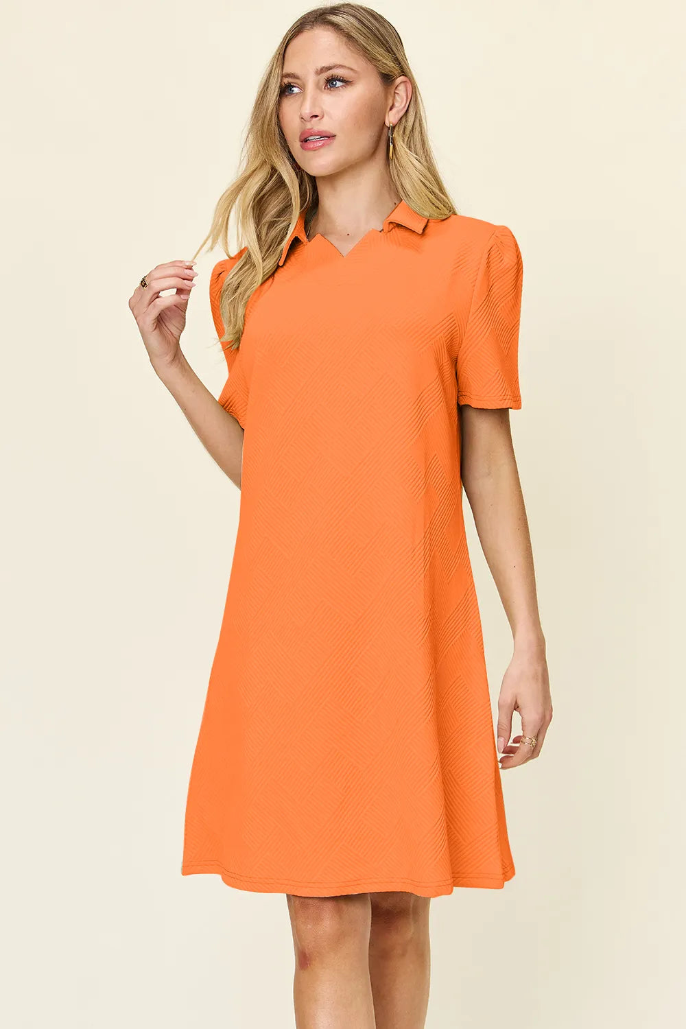 Short Sleeve Dress, Textured Collared Neck - In Style Chics Boutique Women's Juniors Plus Size Clothes 