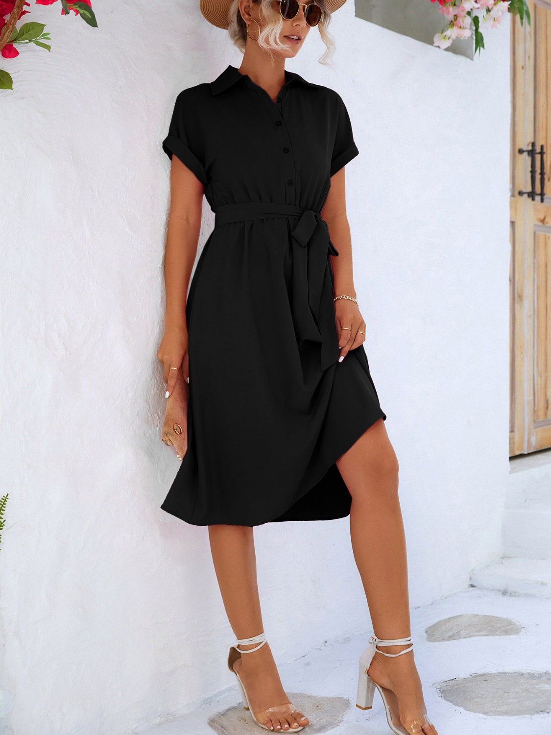 Buttoned Tie Waist Short Sleeve Dress - More Colors! - In Style Chics Boutique LLC