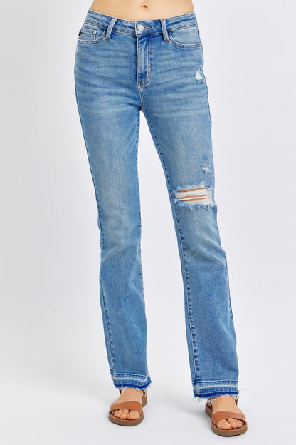 Judy Blue Full Size Mid Rise Destroyed Hem Distressed Women’s Jeans - In Style Chics Boutique LLC