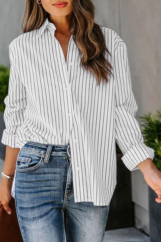 Striped Button Up Long Sleeve Shirt More Colors! - In Style Chics Boutique LLC