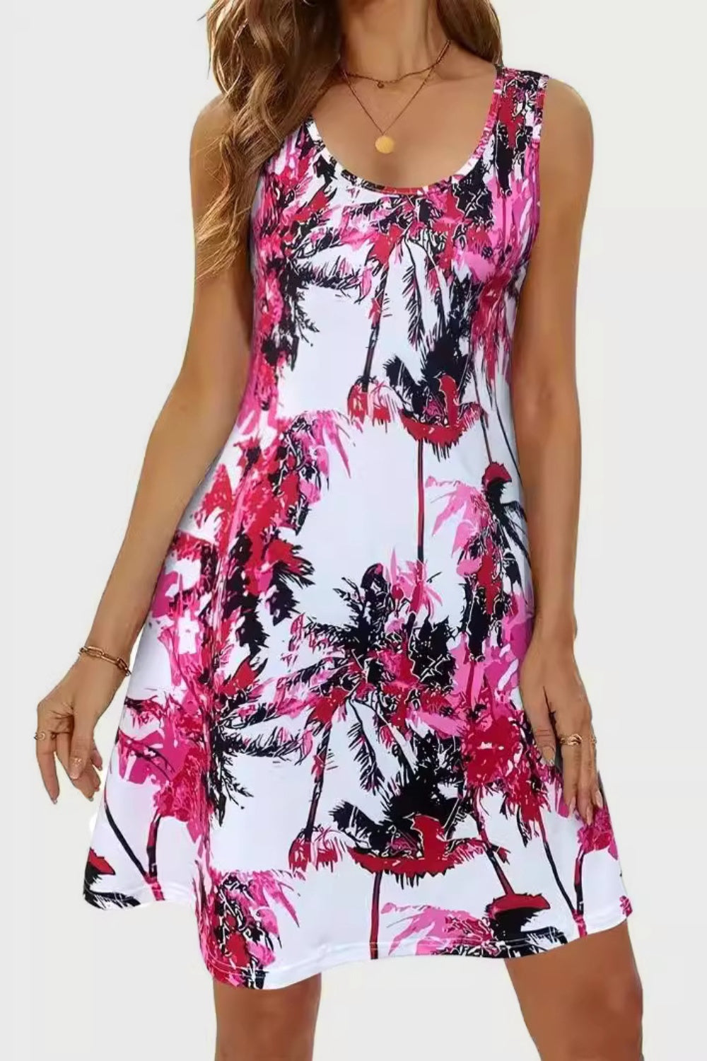 Printed Scoop Neck Wide Strap Mini Dress - In Style Chics Boutique LLC