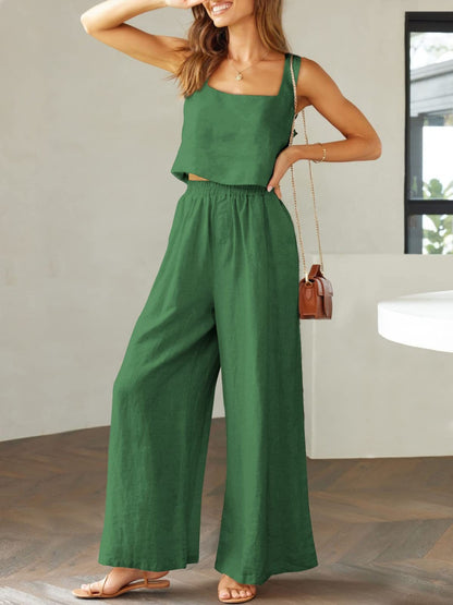 Square Neck Top and Wide Leg Pants Set - In Style Chics Boutique LLC