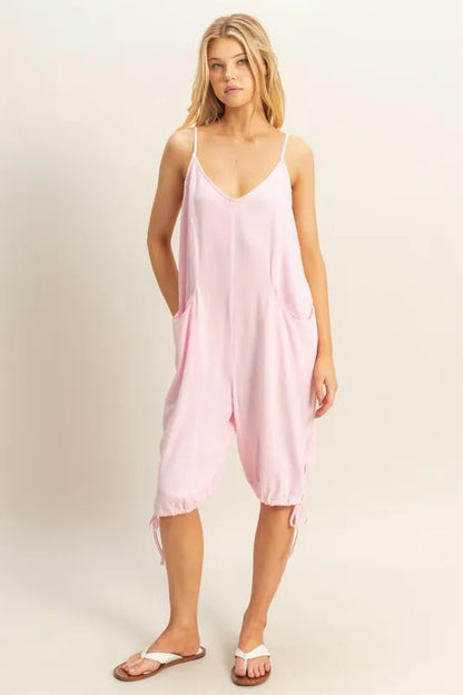 V-Neck Pocket Detail Side Tie Hem Romper - Cute Clothes for Summer - In Style Chics Boutique Women's Juniors Apparel Online 