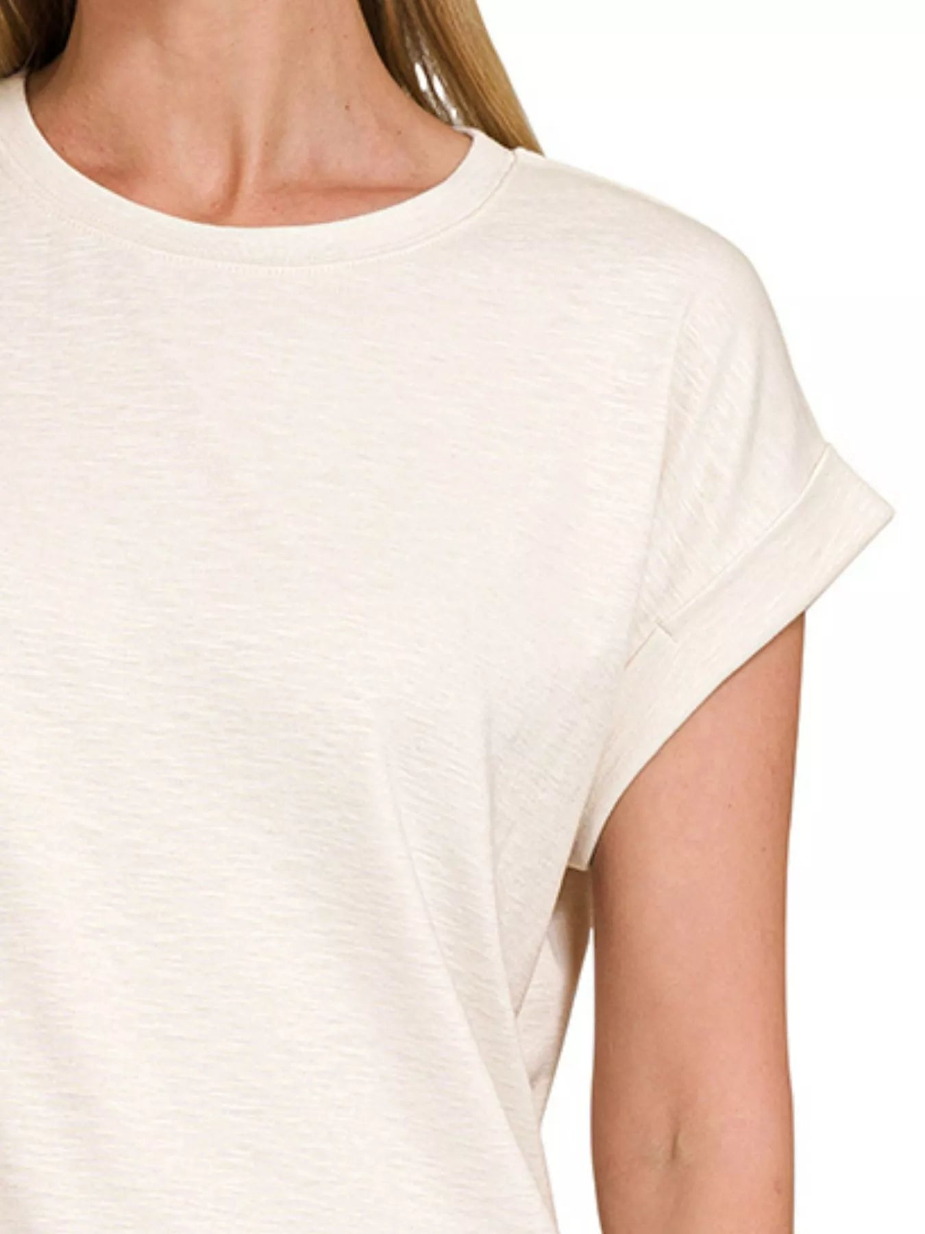 Zenana Cotton Modal Slub Rolled Sleeve T-Shirt