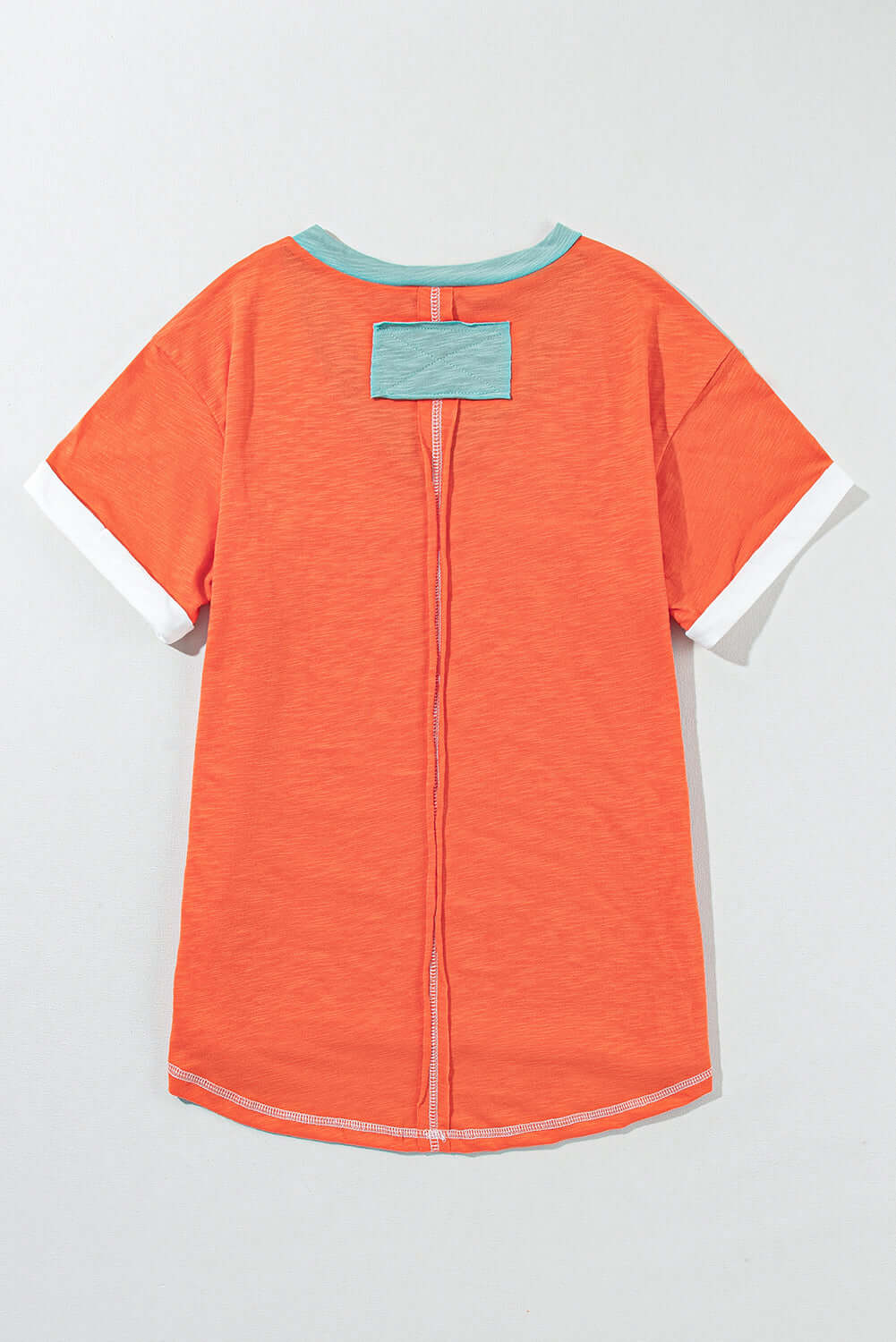 Grapefruit Orange Contrast Trim Exposed Seam V Neck T Shirt - In Style Chics Boutique Cute Clothes Online Women's Juniors 