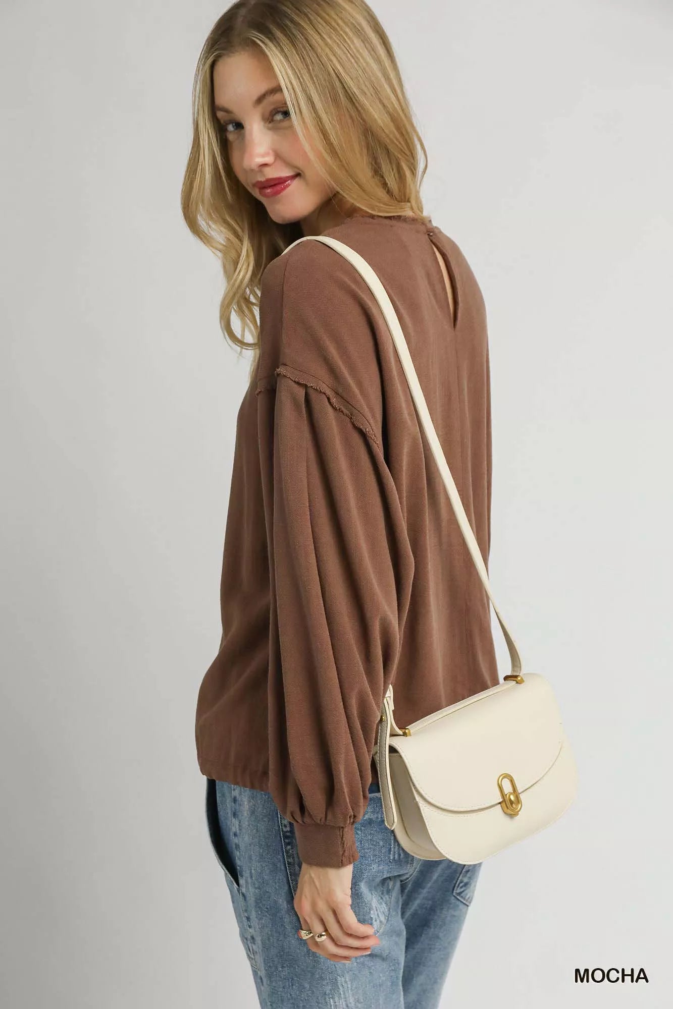 Linen Long Sleeve Top with Drawstring Shop for Fall Fashion at In Style Chics Boutique 