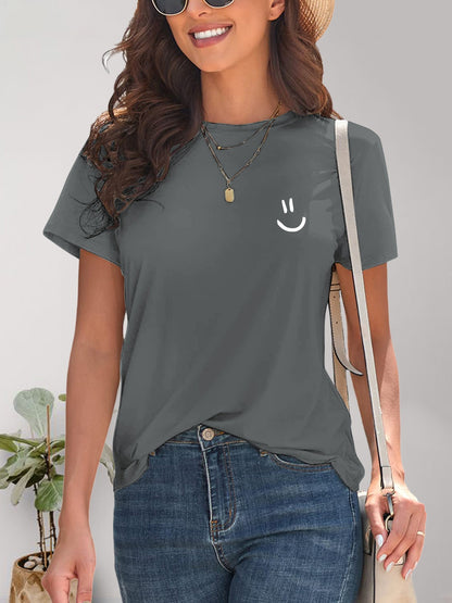 Smile Graphic Round Neck Short Sleeve T-Shirt - In Style Chics Boutique LLC