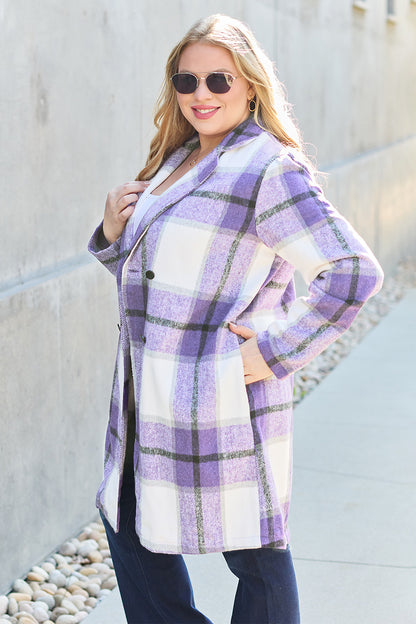 Double Take Full Size Plaid Button Up Lapel Collar Coat - In Style Chics Boutique LLC