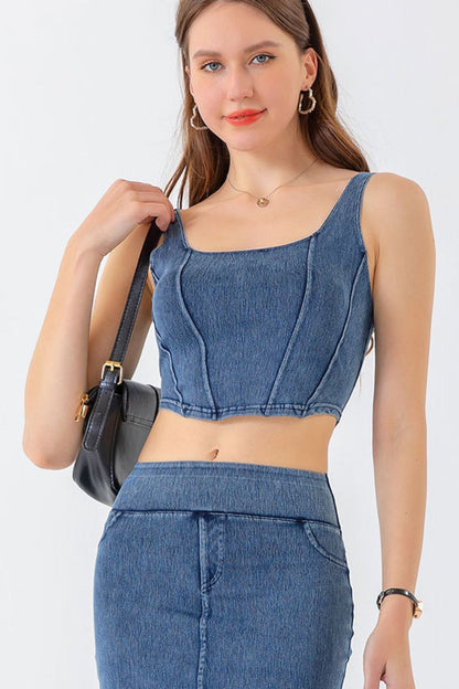 Seam Detail Cropped Denim Tank - In Style Chics Boutique LLC