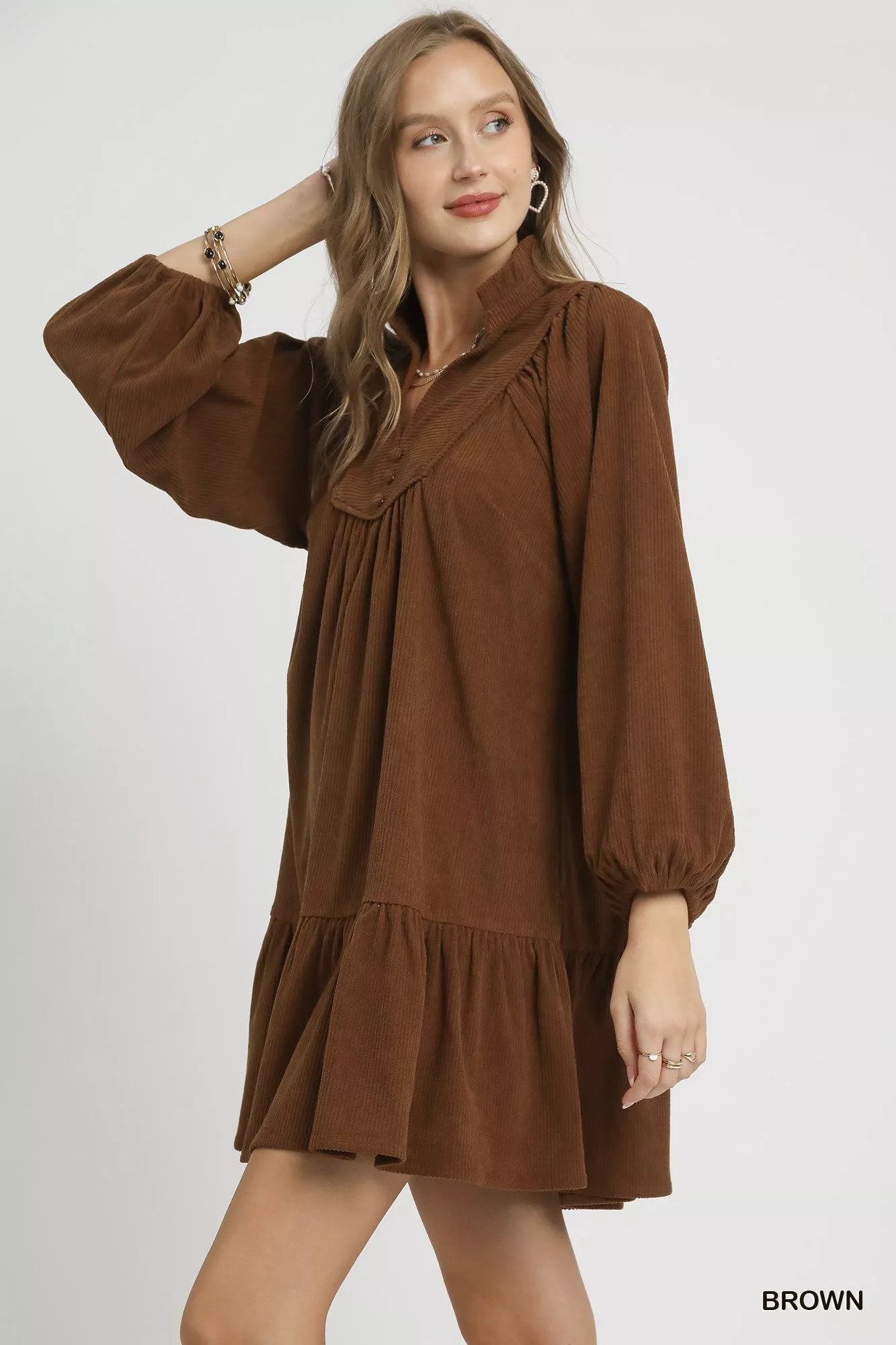 Corduroy Tiered Babydoll Dress in 🤎Brown at In Style Chics Boutique 