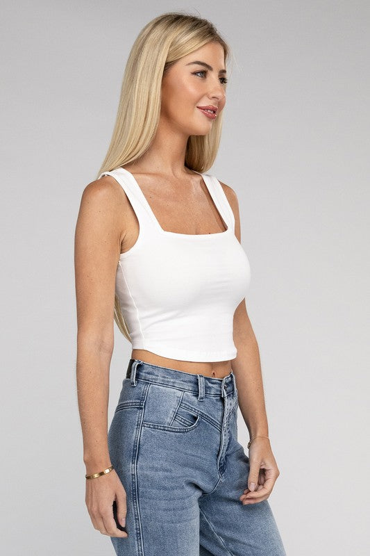 Cotton Square Neck Cropped Cami Top - More Colors! - In Style Chics Boutique LLC