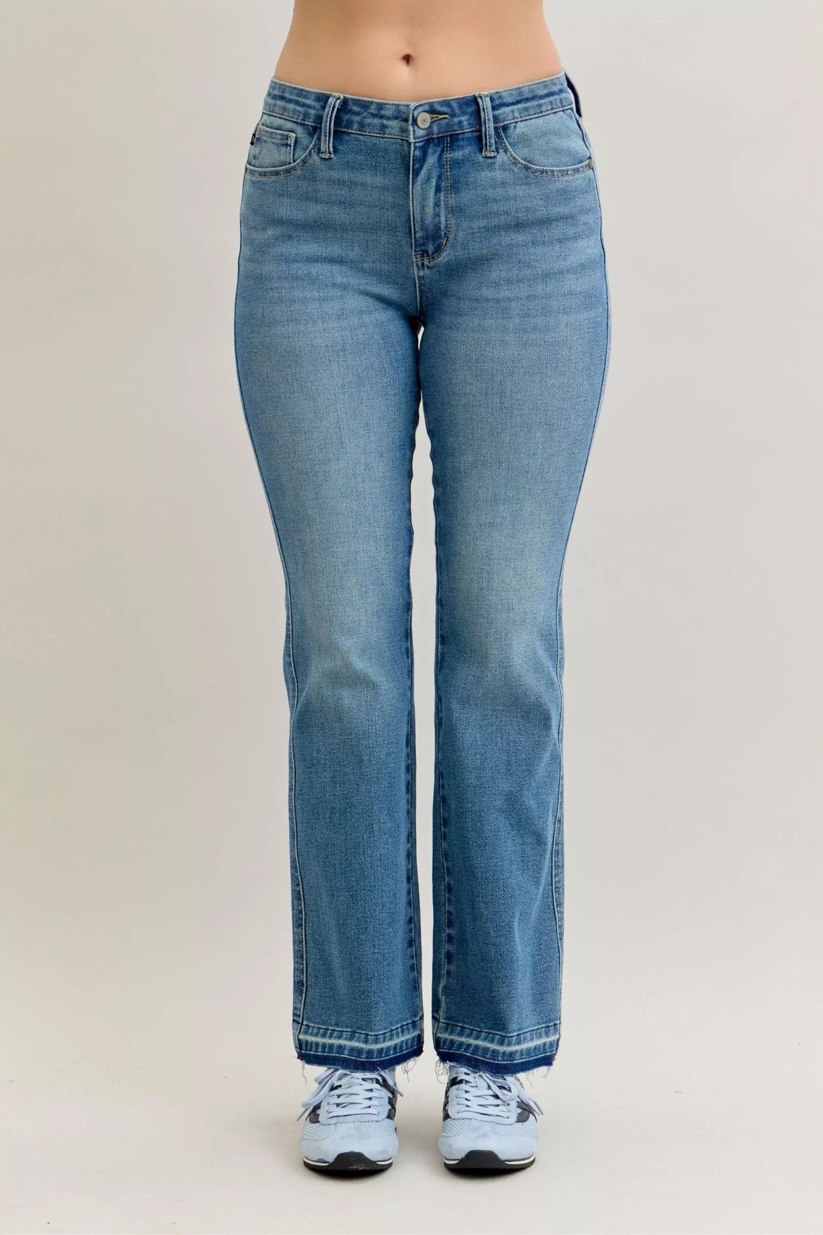 Judy Blue Mid Rise Slim Bootcut Tummy Control Release Hem Jeans 💙 at In Style Chics Boutique 
