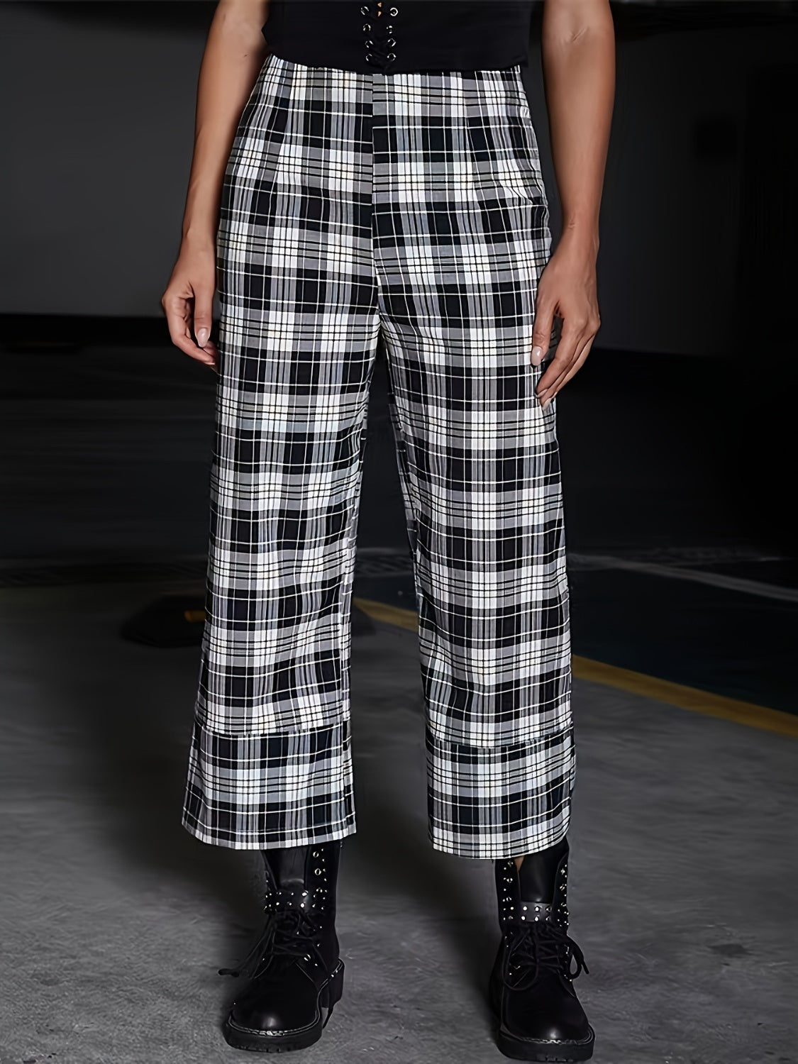 Full Size Plaid High Waist Pants for Women - In Style Chics Boutique LLC