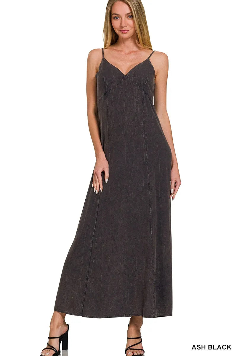 Cami Dress, Mineral Washed Ash Black Rayon Challis - In Style Chics Boutique