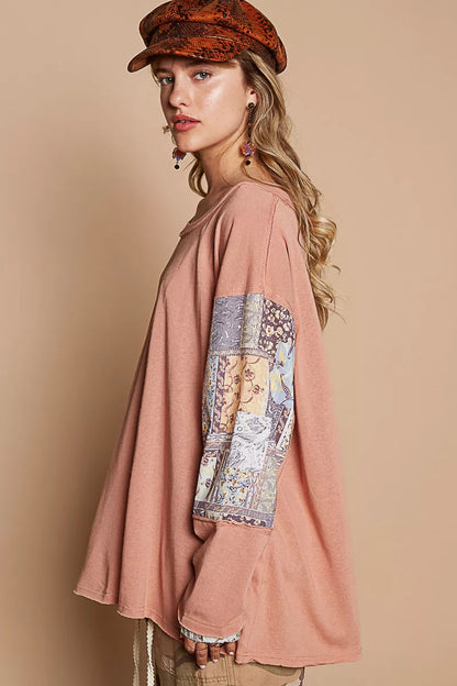 Round Neck Long Sleeve Roomy Fit Top with Stitch Detail at In Style Chics Boutique 