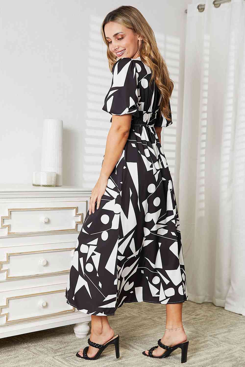 Printed Surplice Balloon Sleeve Dress - spring dresses - In Style Chics Boutique Online Clothing 