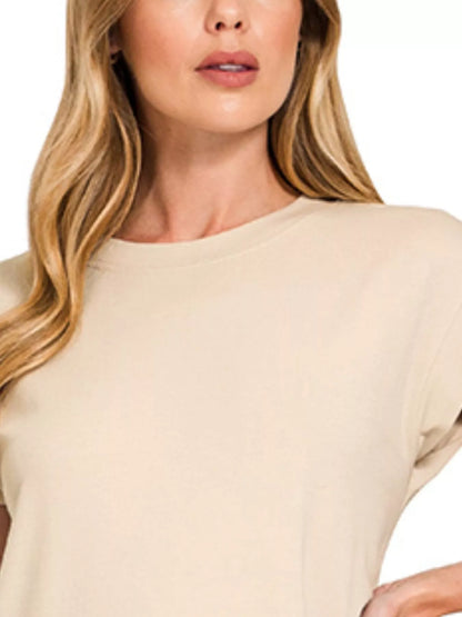 Midi Dress in Sand Beige with Round Neck and Side Slit at In Style Chics Boutique 