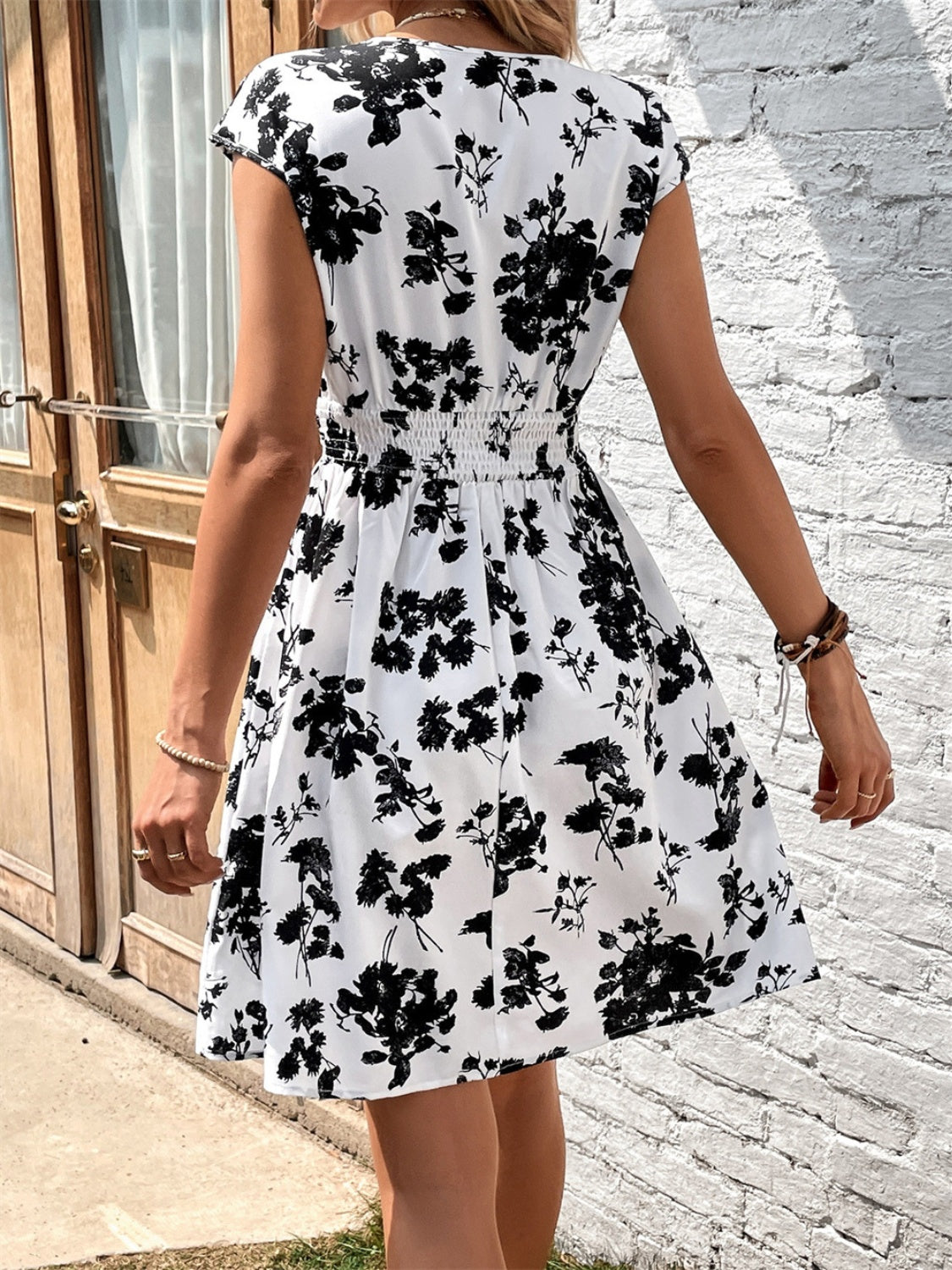 Printed Surplice Cap Sleeve Dress - In Style Chics Boutique LLC