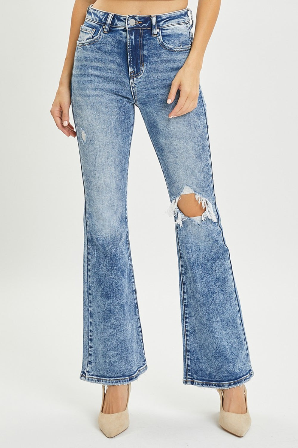 RISEN Full Size High Rise Distressed Flare Jeans - In Style Chics Boutique LLC