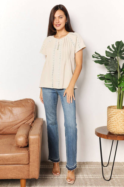 Crochet Buttoned Short Sleeves Top - In Style Chics Boutique Shop Fashion for Women 