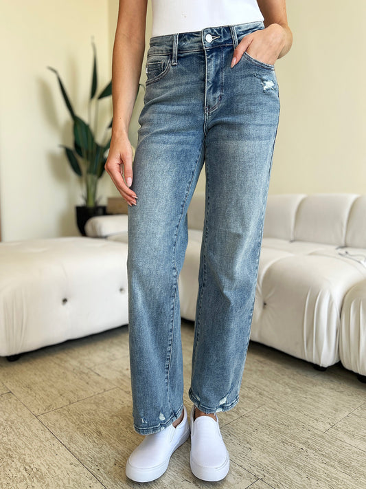 Judy Blue Full Size High Waist Distressed Straight Jeans - In Style Chics Boutique LLC