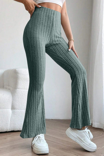 Basic Bae Full Size Ribbed High Waist Flare Pants - In Style Chics Boutique LLC