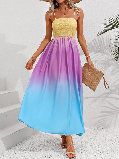 Color Block Tie Shoulder Smocked Maxi Dress - In Style Chics Boutique LLC