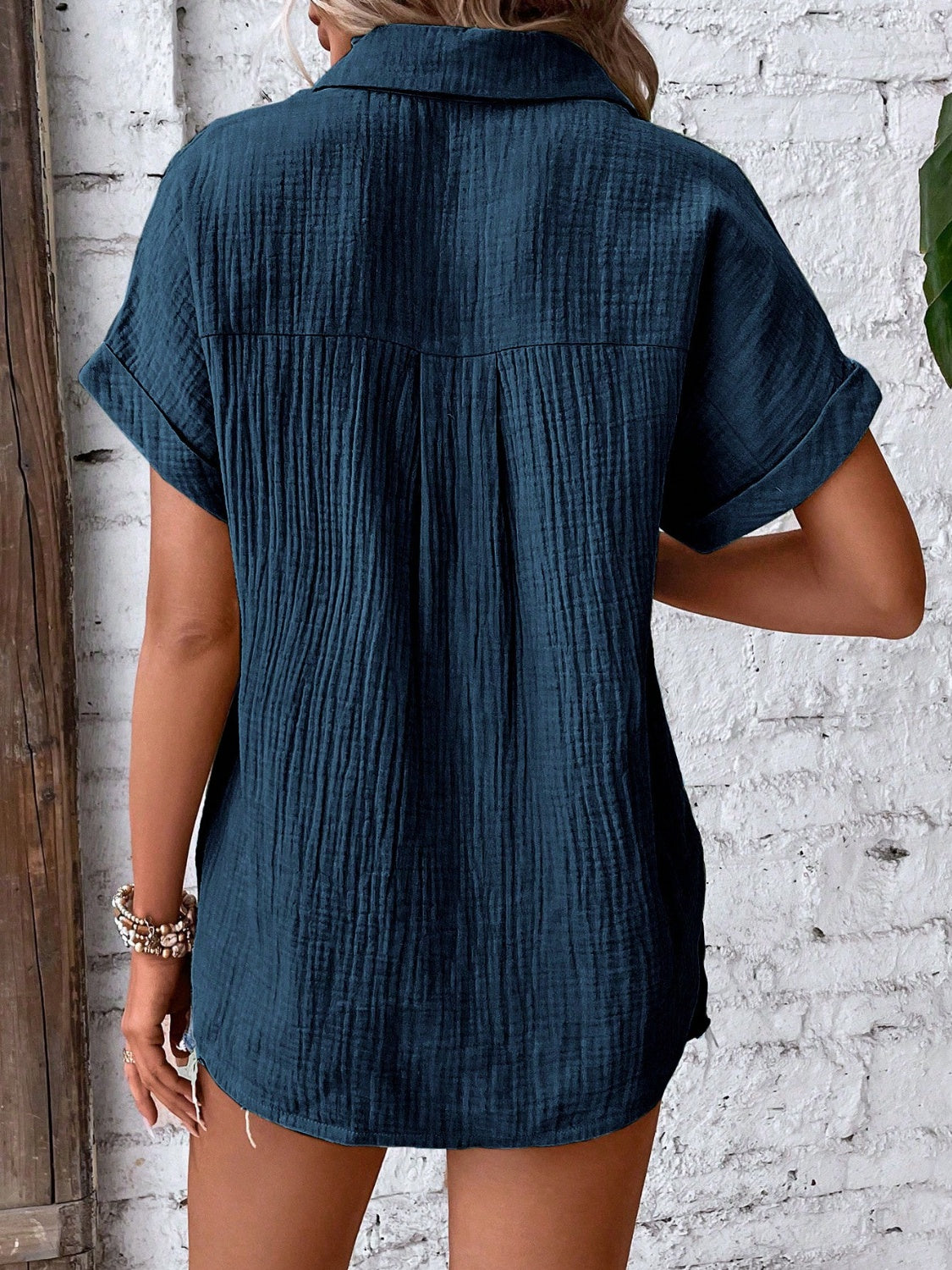 Textured Button Short Sleeve Shirt More Colors! - In Style Chics Boutique LLC