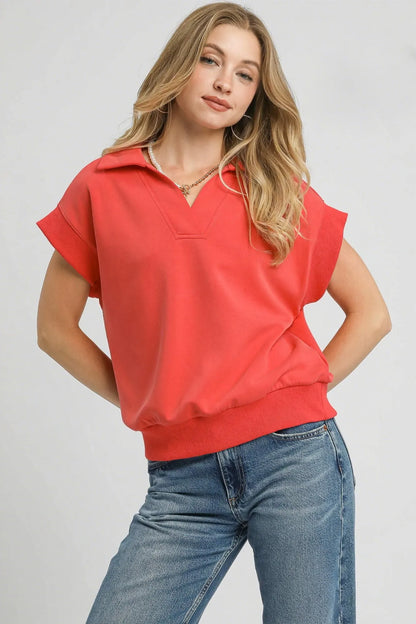 Luxe Knit Collared Short Sleeve Polo Sweatshirt at In Style Chics Boutique 
