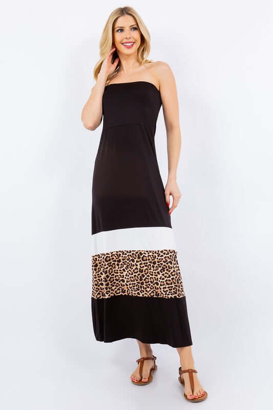 Leopard Color Block Tube Maxi Dress - In Style Chics Boutique Online Clothing Women's Juniors Plus Size 