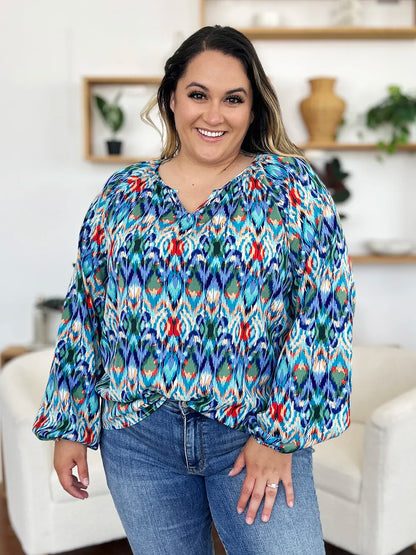 Plus Size Printed Balloon Sleeve Blouse at In Style Chics Boutique 🤍