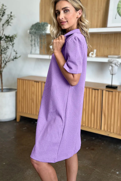 Short Sleeve Dress, Textured Collared Neck - In Style Chics Boutique Women's Juniors Plus Size Clothes 