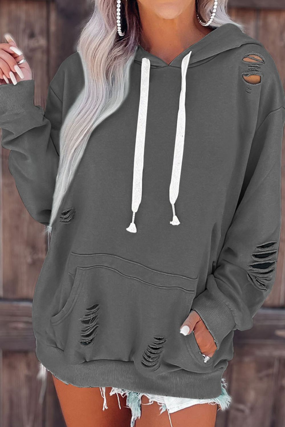 Cutout Dropped Shoulder Hoodie - In Style Chics Boutique LLC