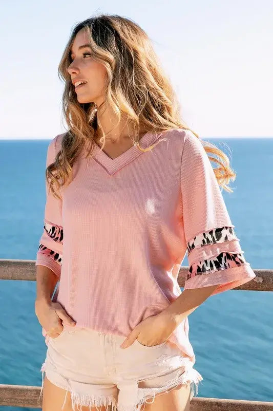 Leopard Print Contrast Tiered Sleeves Thermal Top - In Style Chics Boutique Women's Juniors Cute Clothes Online 