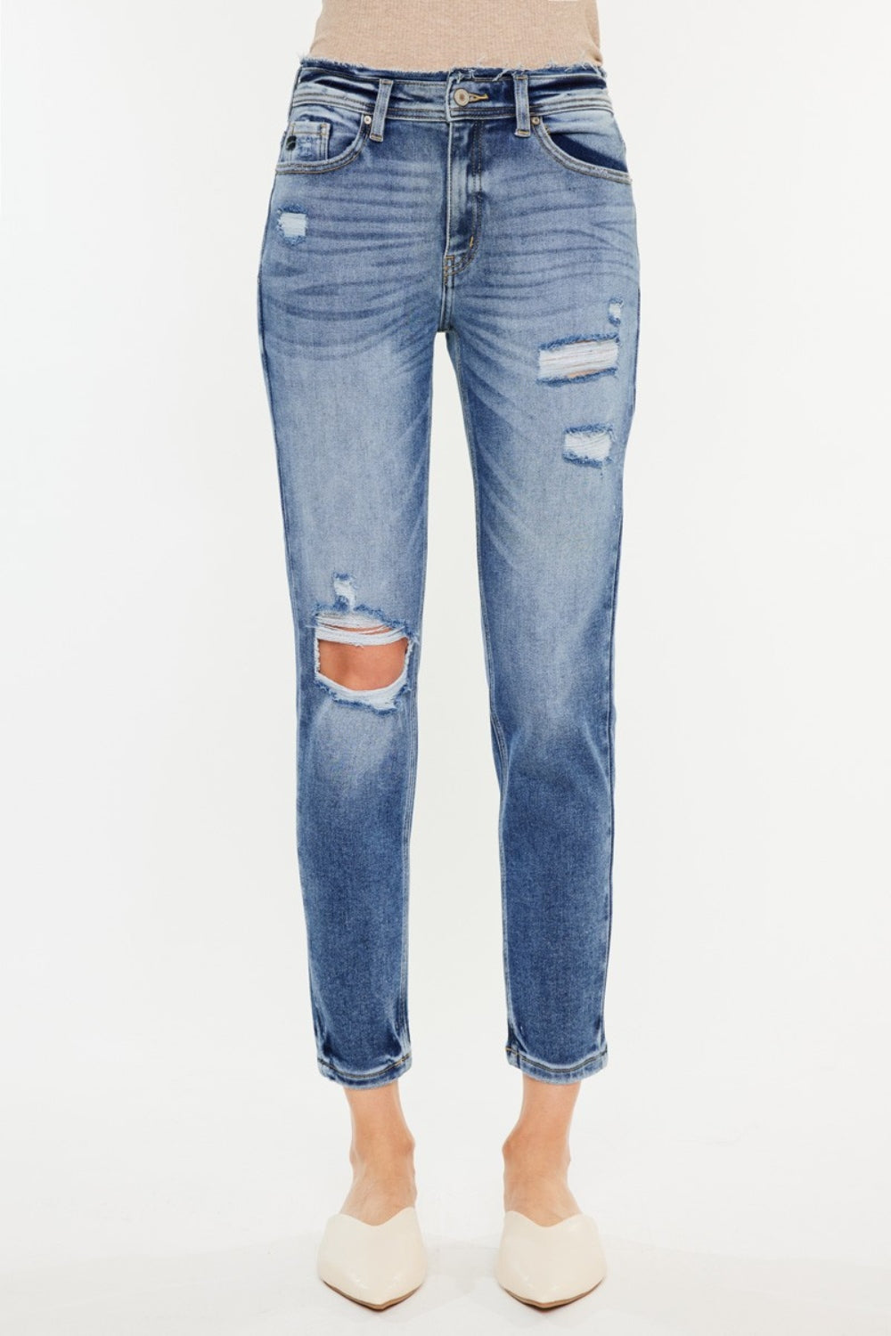 Kancan High Rise Distressed Mom Jeans - In Style Chics Boutique LLC