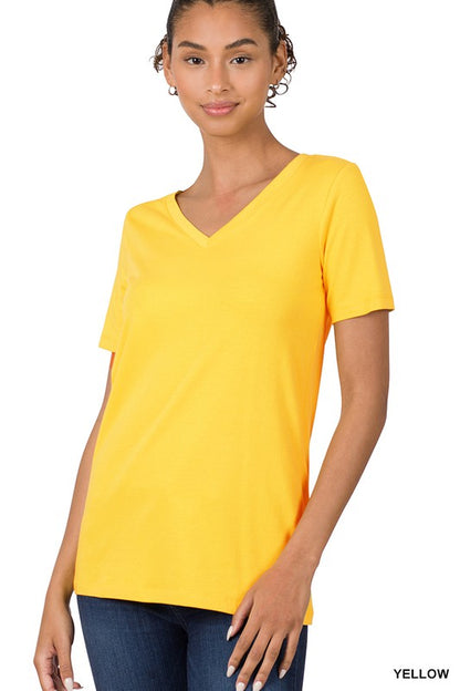 Cotton V-Neck Short Sleeve T-Shirts - In Style Chics Boutique LLC