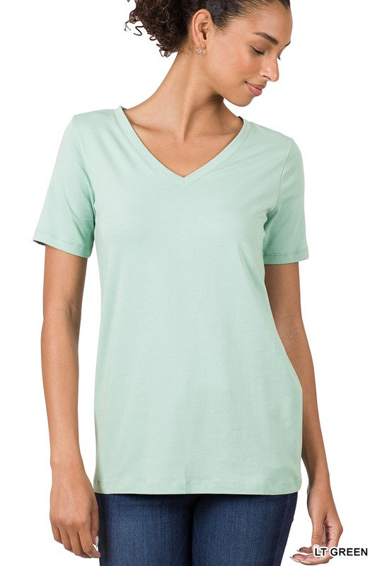 Cotton V-Neck Short Sleeve T-Shirts - In Style Chics Boutique LLC